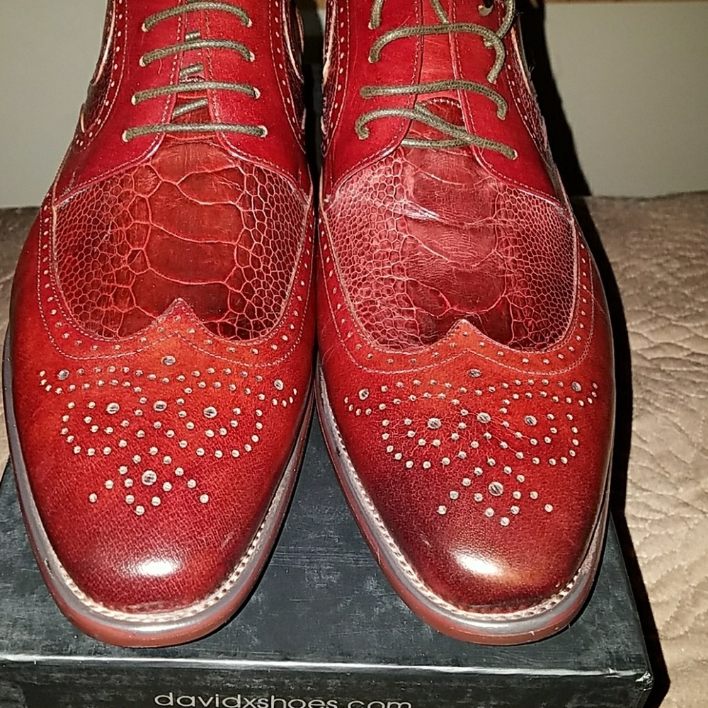 David x ostrich and leather lace up shoes